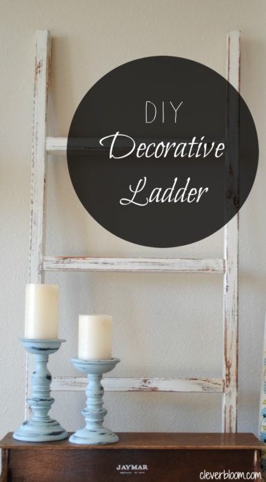 This DIY-Decorative Ladder is perfect for any spot in your house.  Click here for full tutorial plus an antique chippy paint tutorial!