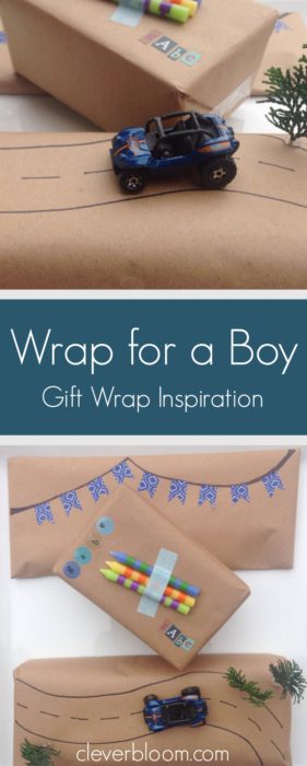 Visit cleverbloom.com for fun ways to wrap gifts for young boys. These are so fun and so cute!