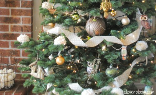 My Eclectic Neutral Christmas Tree. Visit cleverbloom.com for ornament ideas, diy tips, and easy tree skirt.