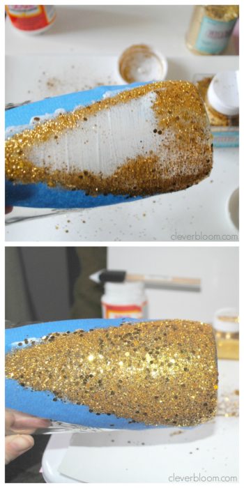 These DIY Gold Glitter Mason Jars are perfect to spice up any occasion. Visit cleverbloom.com for a step by step tutorial with lots of pictures to help you along. Don't waste your money on high end vases when you can DIY!