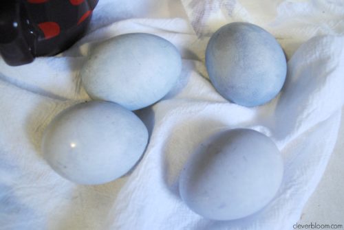 Blueberry Dyed Eggs. Learn how to dye eggs the natural way with fruits or vegetables. Visit cleverbloom.com for details.