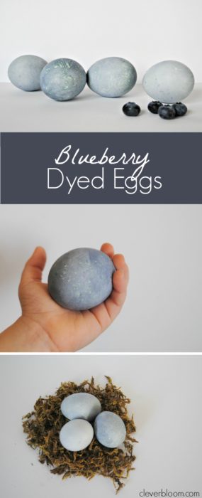 Blueberry Dyed Eggs. Learn how to dye eggs the natural way with fruits or vegetables. Visit cleverbloom.com for details.