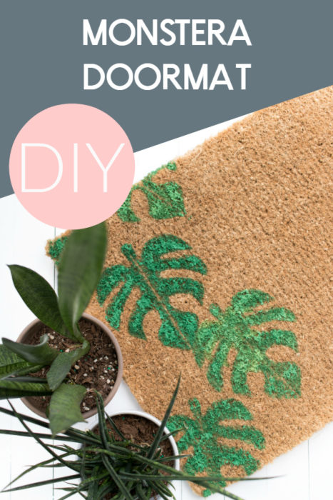 This easy DIY Monstera Doormat is a perfect way to bring a little bit of tropical to your entryway. Make one for a housewarming gift or keep it for yourself! #diy #doormat #monstera #modern #crafts #homedecor